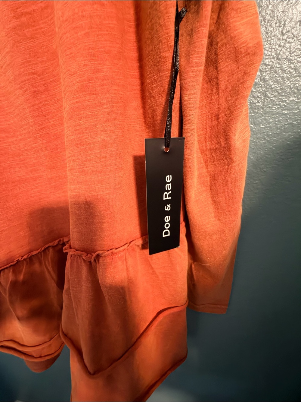 Doe & Rae Cold Shoulder  Ruffle-Hem  Top - Rust Orange - Picture 6 of 6